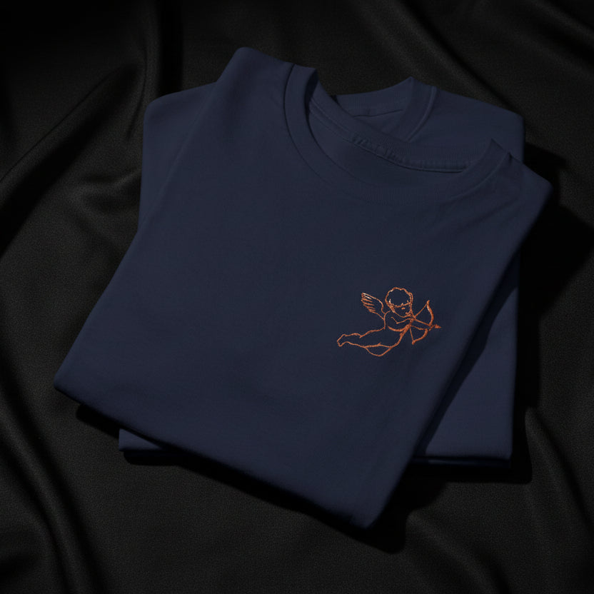 Minimal Cupid T-Shirt – Subtle Heart Illustration Cotton Tee