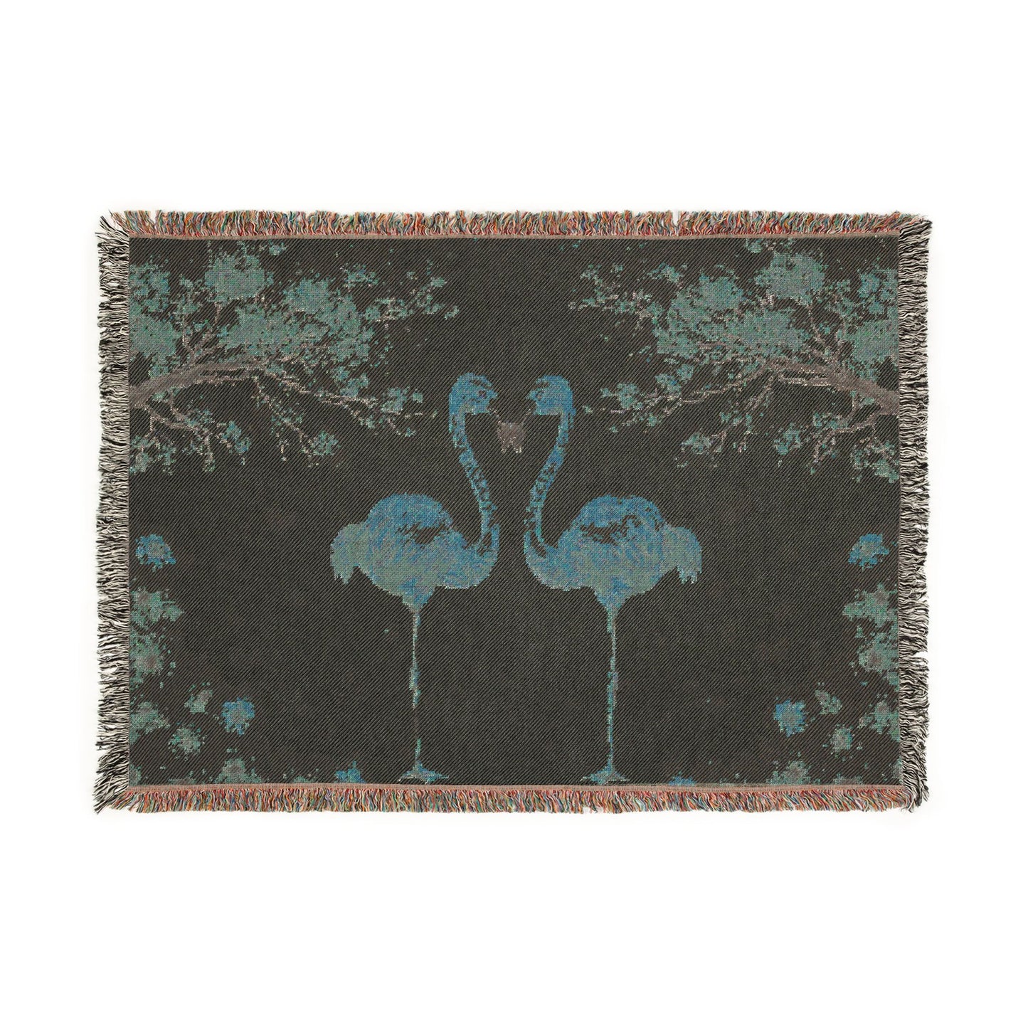 Flamingo Woven Throw Blanket —Pink Cherry Blossom Floral Design