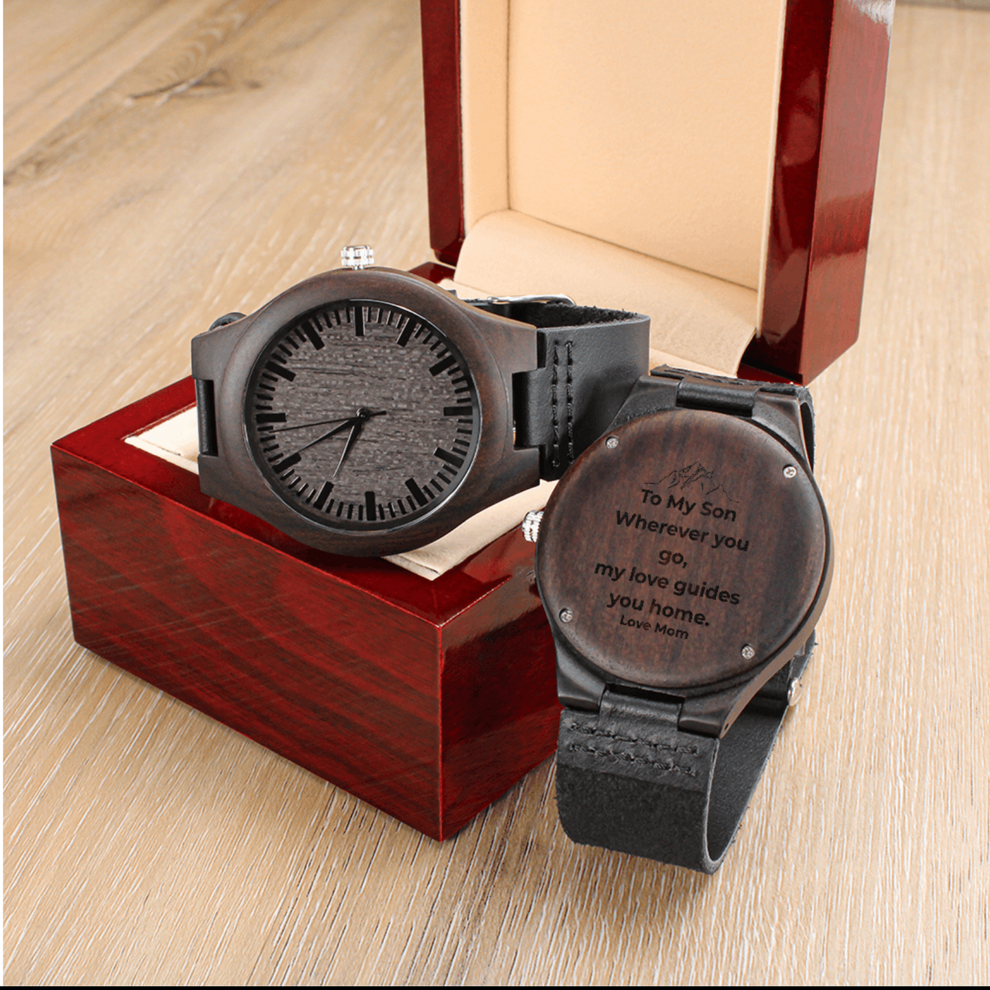 “To My Son” Wooden Engraved Watch – Personalized Gift (From Mom, Dad, Grandpa, Grandma & More)