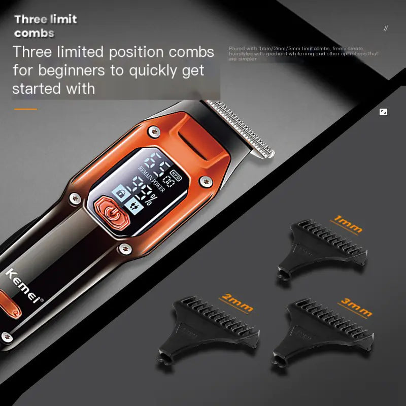 KM-658 LCD Electric Hair Clipper – Professional Cordless Hair Trimmer for Men