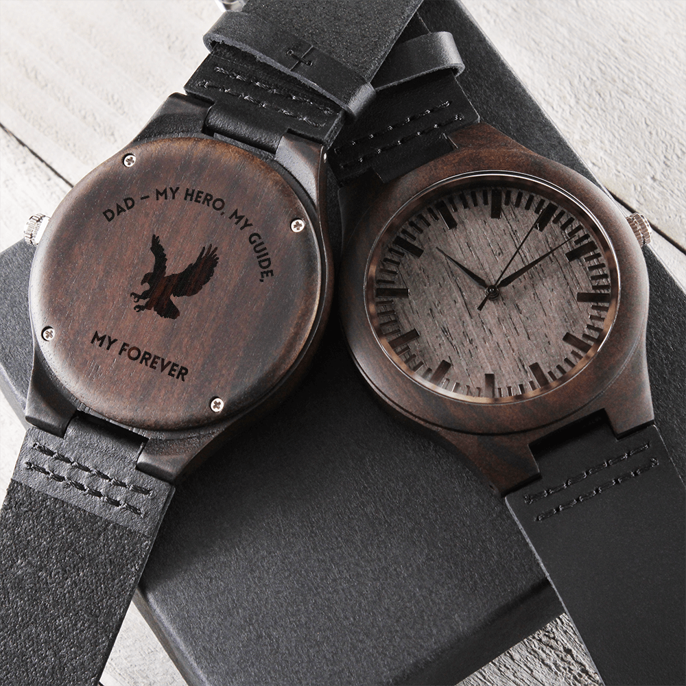Personalized Engraved Wooden Watch – Custom Image & Message Gift for Him