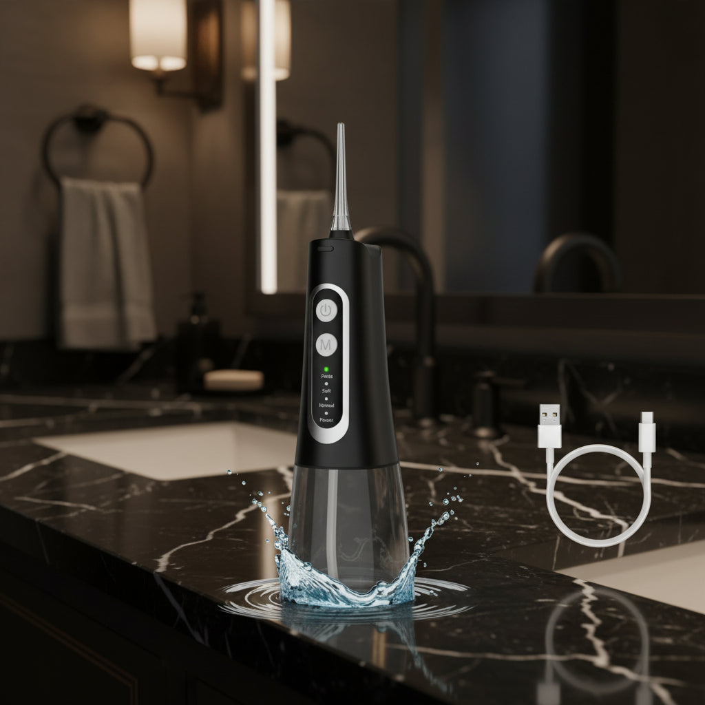 Black & White Oral Irrigator – Deep Cleaning Water Flosser for Healthy Gums
