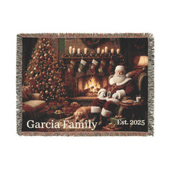 Personalized Christmas Woven Blanket: Heirloom Santa Fireplace Throw