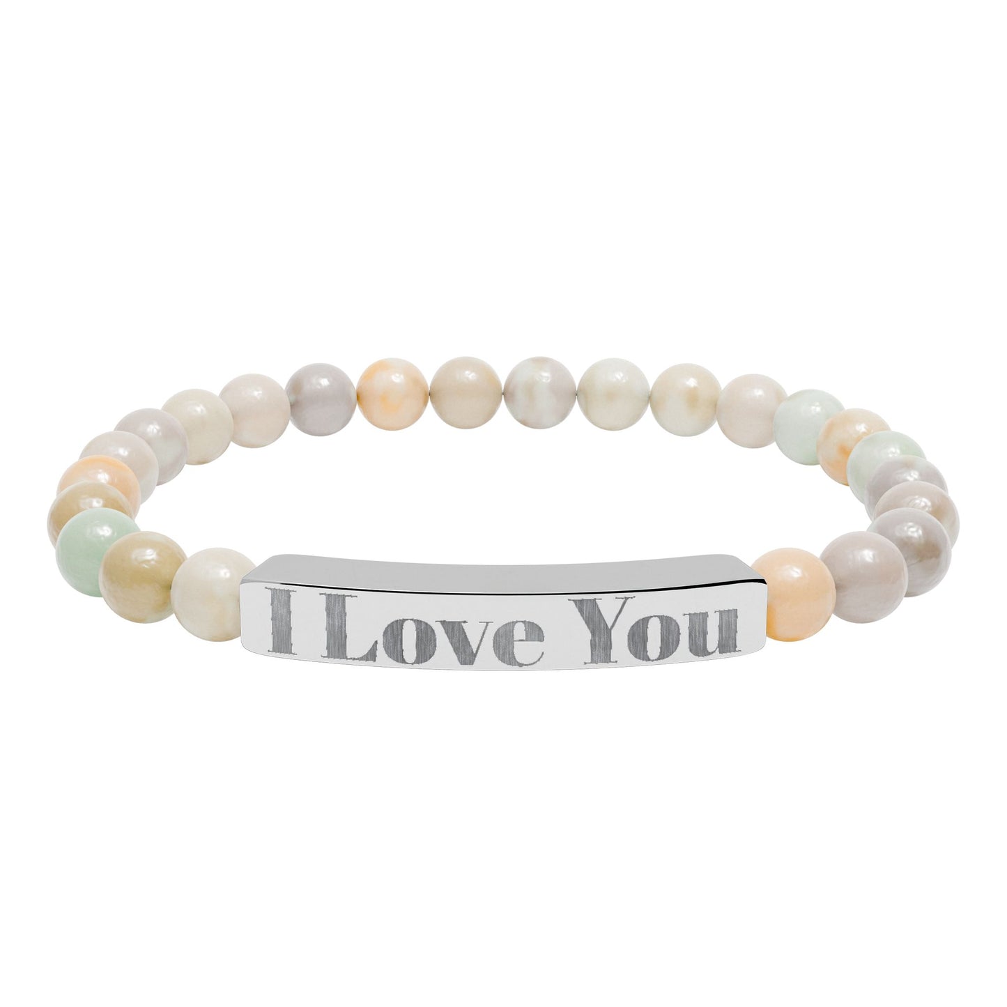 Personalized Stone Bead Bracelet with Custom Engraved Name Bar – Elegant Handmade Gift
