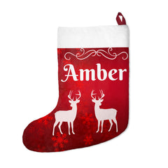 Personalized Red Christmas Stocking with Reindeer Design