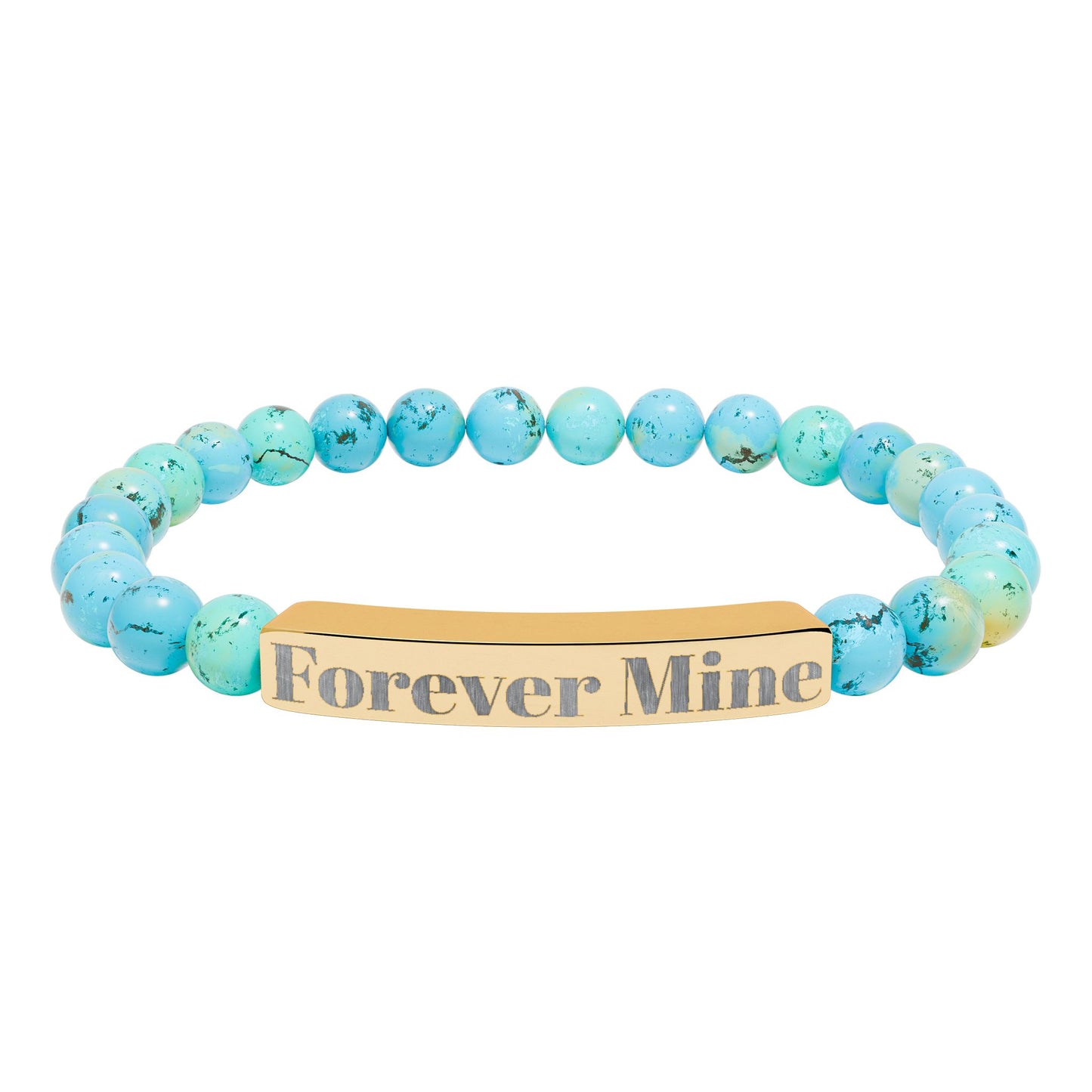 Personalized Stone Bead Bracelet with Custom Engraved Name Bar – Elegant Handmade Gift