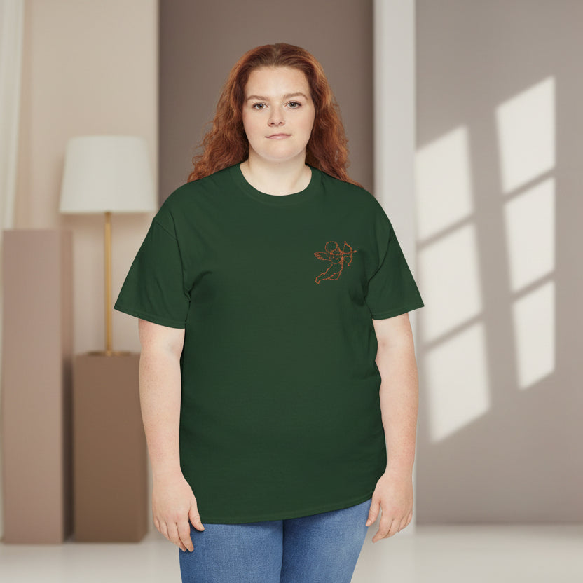 Minimal Cupid T-Shirt – Subtle Heart Illustration Cotton Tee