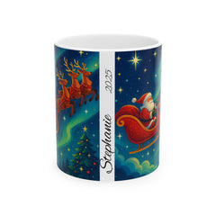 Personalized Santa Sleigh Christmas Mug – Custom Name Holiday Gift