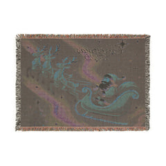 Personalized Santa Sleigh Woven Throw Blanket - Northern Lights Art