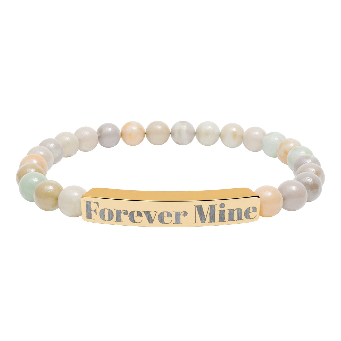 Personalized Stone Bead Bracelet with Custom Engraved Name Bar – Elegant Handmade Gift
