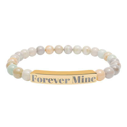 Personalized Stone Bead Bracelet with Custom Engraved Name Bar – Elegant Handmade Gift