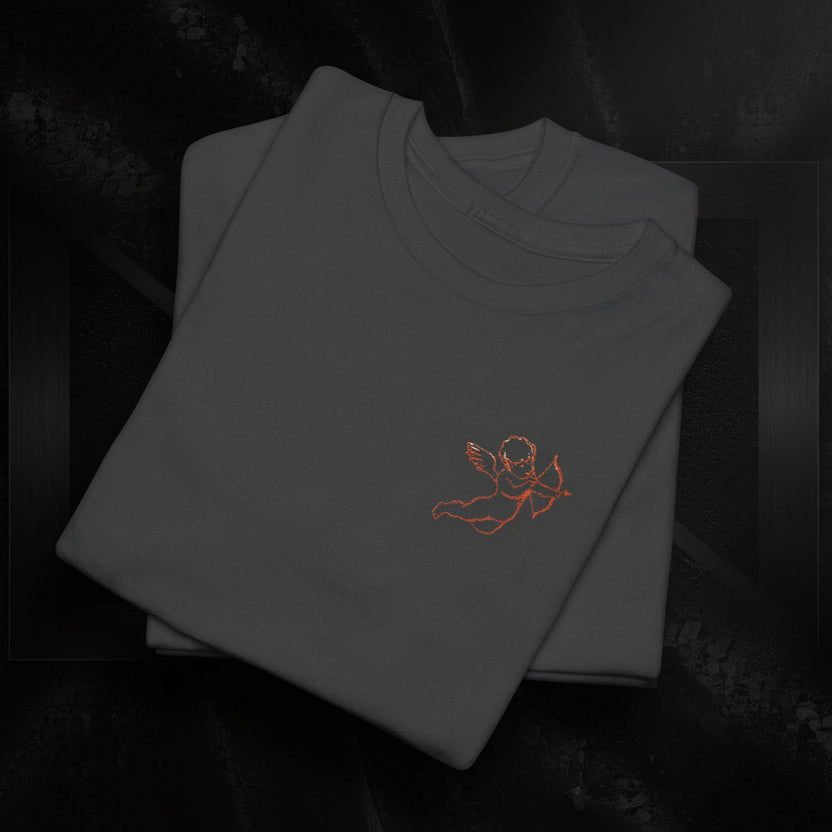 Minimal Cupid T-Shirt – Subtle Heart Illustration Cotton Tee