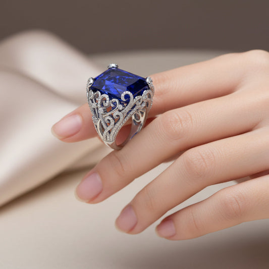 Elegant Blue Diamond Flower Ring