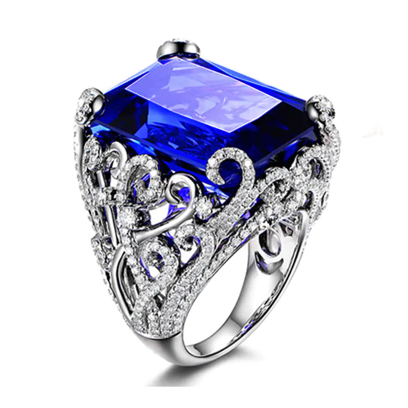 Elegant Blue Diamond Flower Ring