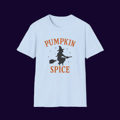 “Pumpkin Spice Witch T-Shirt | Cozy Fall Graphic Tee, Halloween Style”