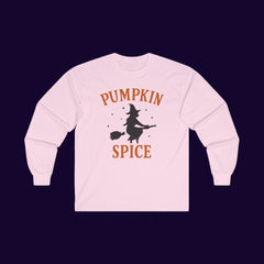 “Halloween Witch Long Sleeve Tee | Cozy Pumpkin Spice Fall Fashion”