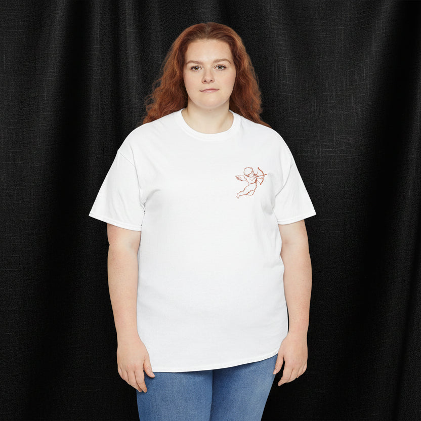 Minimal Cupid T-Shirt – Subtle Heart Illustration Cotton Tee