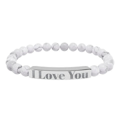 Personalized Stone Bead Bracelet with Custom Engraved Name Bar – Elegant Handmade Gift