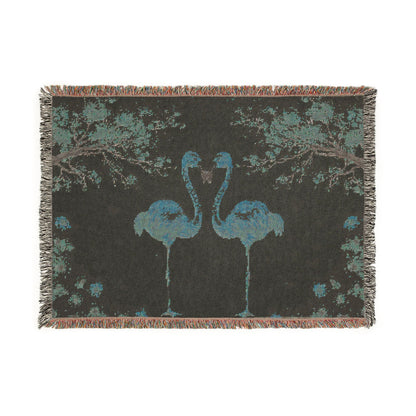 Flamingo Woven Throw Blanket —Pink Cherry Blossom Floral Design