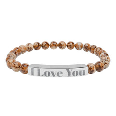 Personalized Stone Bead Bracelet with Custom Engraved Name Bar – Elegant Handmade Gift