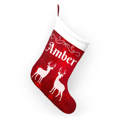 Personalized Red Christmas Stocking with Reindeer Design