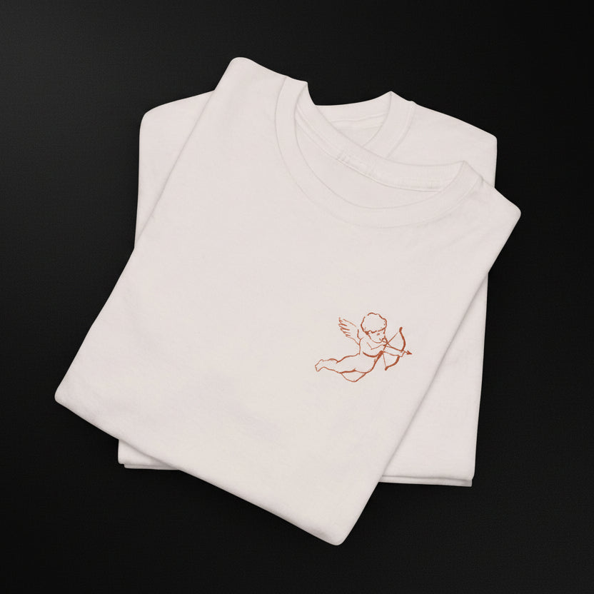 Minimal Cupid T-Shirt – Subtle Heart Illustration Cotton Tee