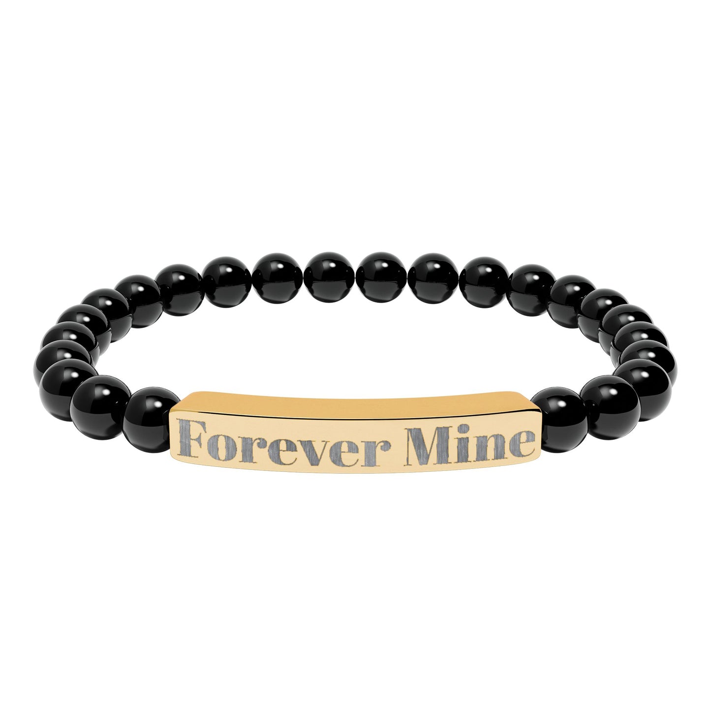 Personalized Stone Bead Bracelet with Custom Engraved Name Bar – Elegant Handmade Gift