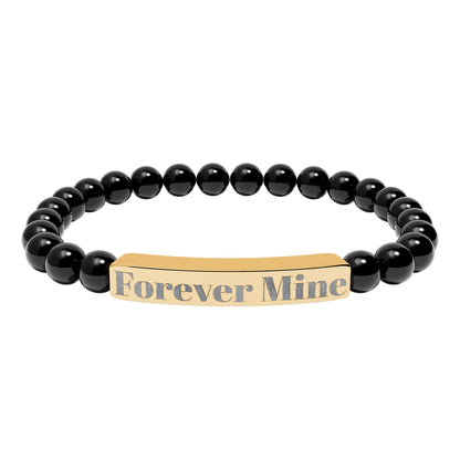 Personalized Stone Bead Bracelet with Custom Engraved Name Bar – Elegant Handmade Gift