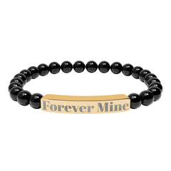 Personalized Stone Bead Bracelet with Custom Engraved Name Bar – Elegant Handmade Gift