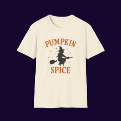 “Pumpkin Spice Witch T-Shirt | Cozy Fall Graphic Tee, Halloween Style”