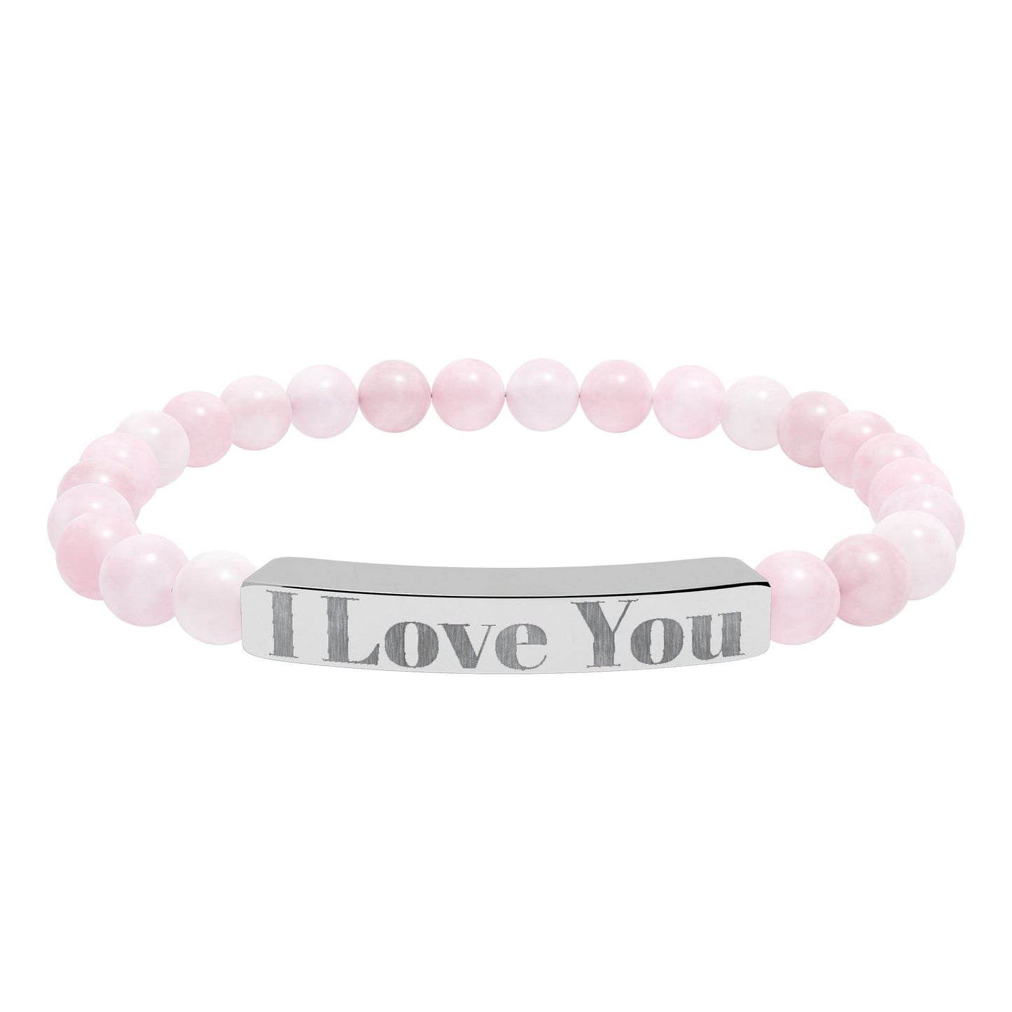 Personalized Stone Bead Bracelet with Custom Engraved Name Bar – Elegant Handmade Gift