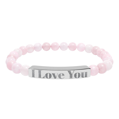 Personalized Stone Bead Bracelet with Custom Engraved Name Bar – Elegant Handmade Gift