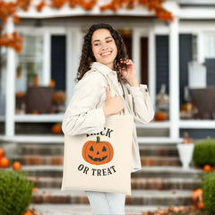 “Halloween Trick-Or-Treat Cotton Canvas Tote | Eco-Friendly Pumpkin Shopper”