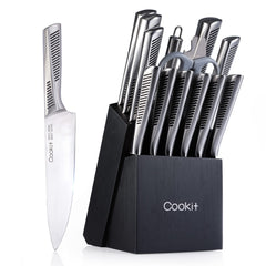 15-Piece German Stainless Steel Kitchen Knife Set with Block, Scissors & Sharpener