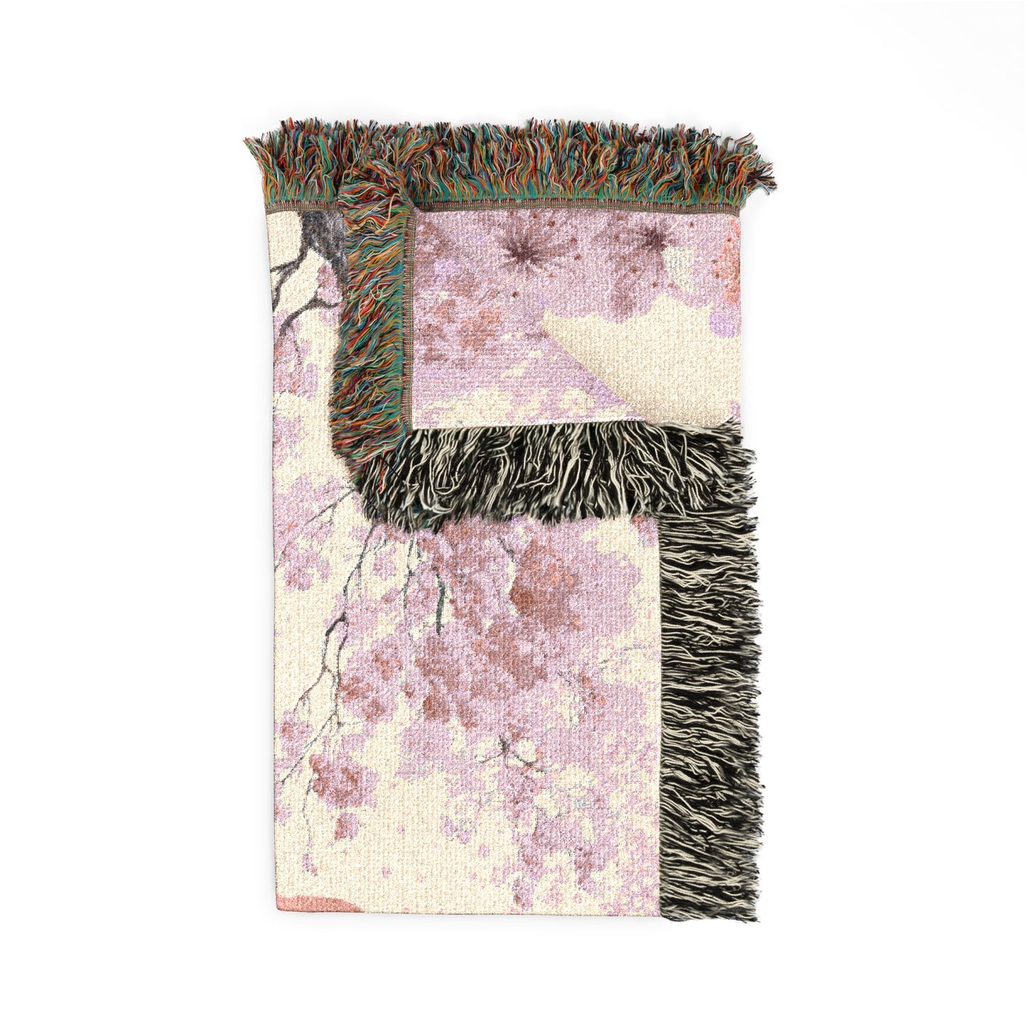 Flamingo Woven Throw Blanket —Pink Cherry Blossom Floral Design