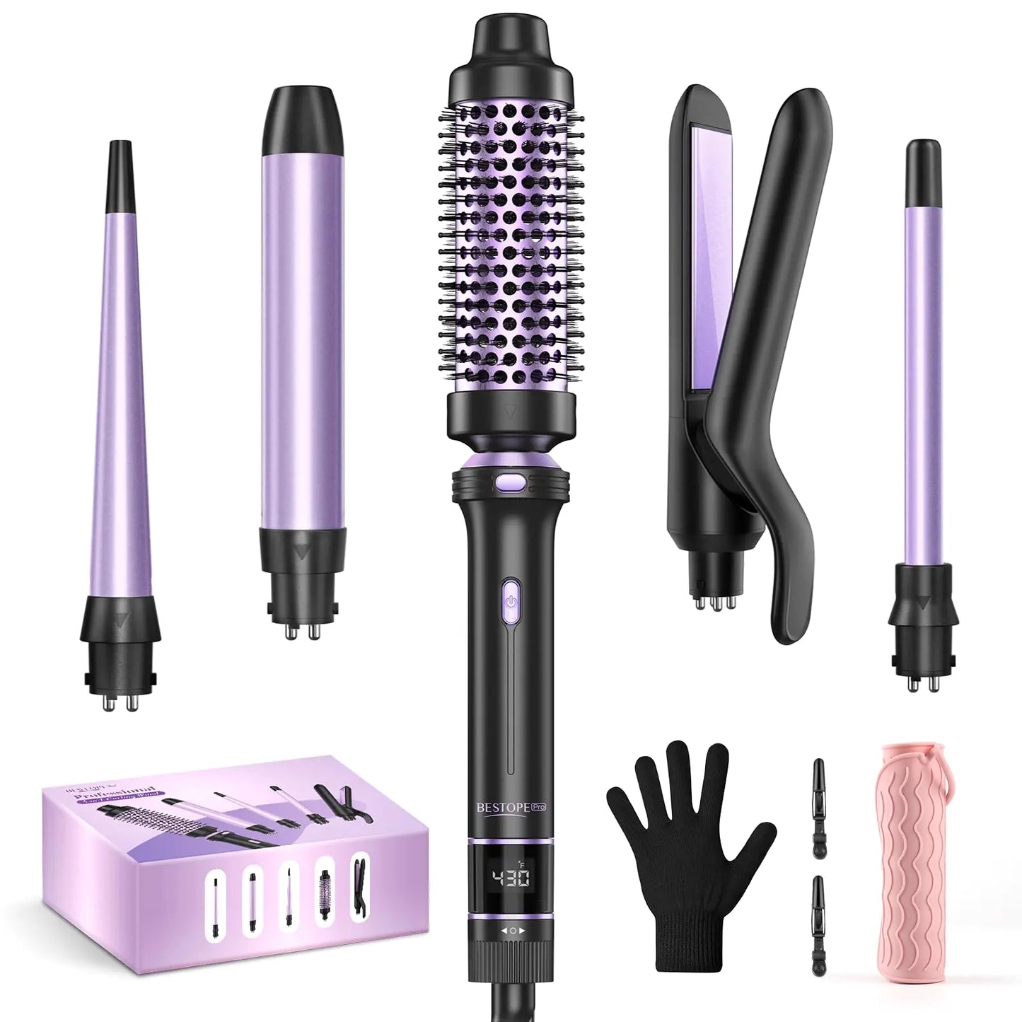 5-in-1 Hairstyling Iron Set with Ceramic Plates and Curling Wands