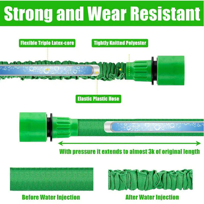 Heavy-Duty Expandable Garden Hose with Nozzle – 25FT to 100FT