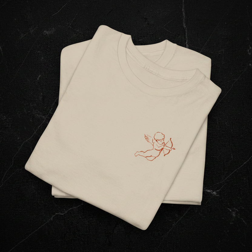 Minimal Cupid T-Shirt – Subtle Heart Illustration Cotton Tee
