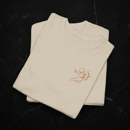 Minimal Cupid T-Shirt – Subtle Heart Illustration Cotton Tee