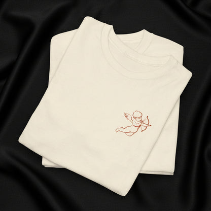 Minimal Cupid T-Shirt – Subtle Heart Illustration Cotton Tee