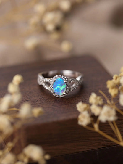 Sterling Silver Opal Teardrop Ring for Her – Elegant Iridescent Gemstone Jewelry