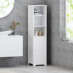 Modern White Bathroom Linen Tower Cabinet – 63" Tall with Open & Enclosed Shelves