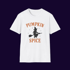 “Pumpkin Spice Witch T-Shirt | Cozy Fall Graphic Tee, Halloween Style”