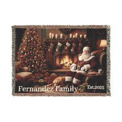 Personalized Christmas Woven Blanket: Heirloom Santa Fireplace Throw