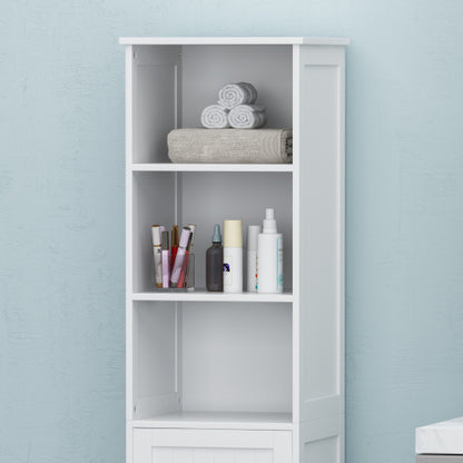 Modern White Bathroom Linen Tower Cabinet – 63" Tall with Open & Enclosed Shelves
