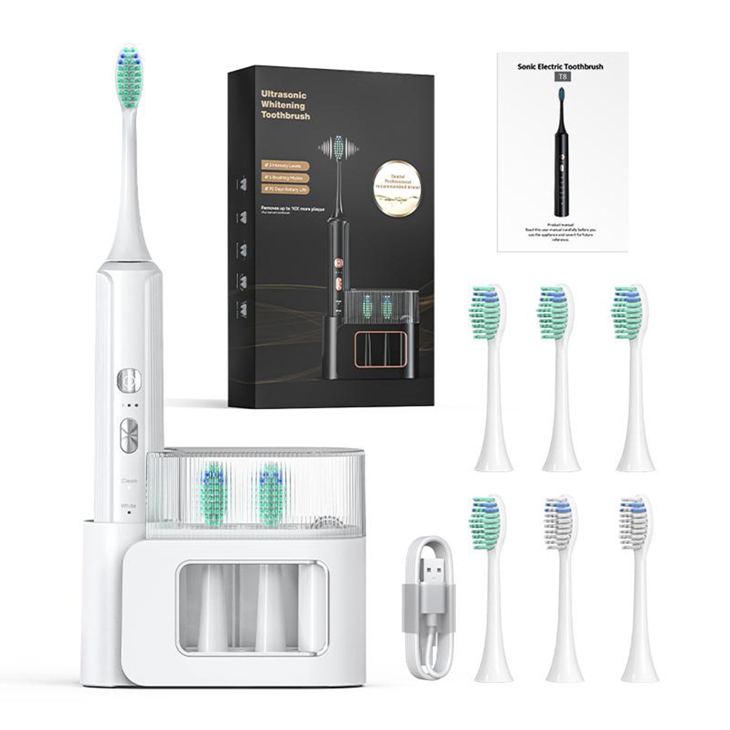 ADA-Certified AquaSonic Electric Toothbrush – Black Series, 4 Modes, Smart Timer, 8 Replacement Heads