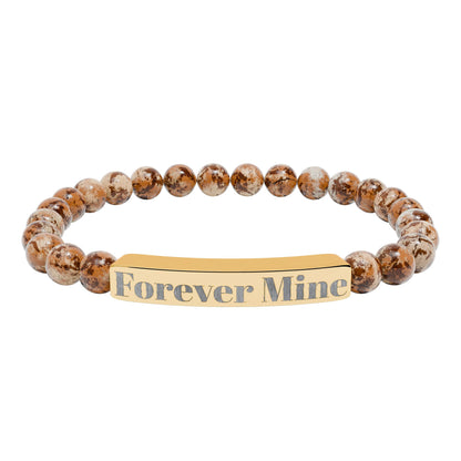 Personalized Stone Bead Bracelet with Custom Engraved Name Bar – Elegant Handmade Gift