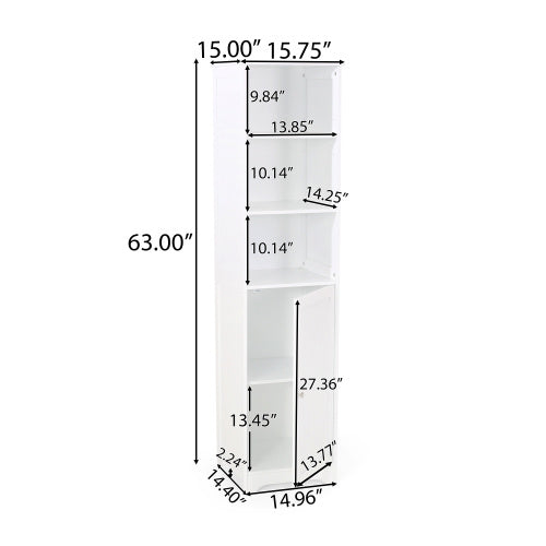 Modern White Bathroom Linen Tower Cabinet – 63" Tall with Open & Enclosed Shelves