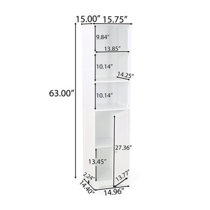 Modern White Bathroom Linen Tower Cabinet – 63" Tall with Open & Enclosed Shelves