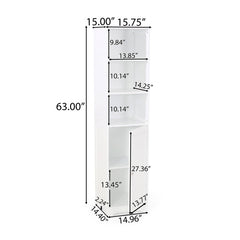 Modern White Bathroom Linen Tower Cabinet – 63" Tall with Open & Enclosed Shelves